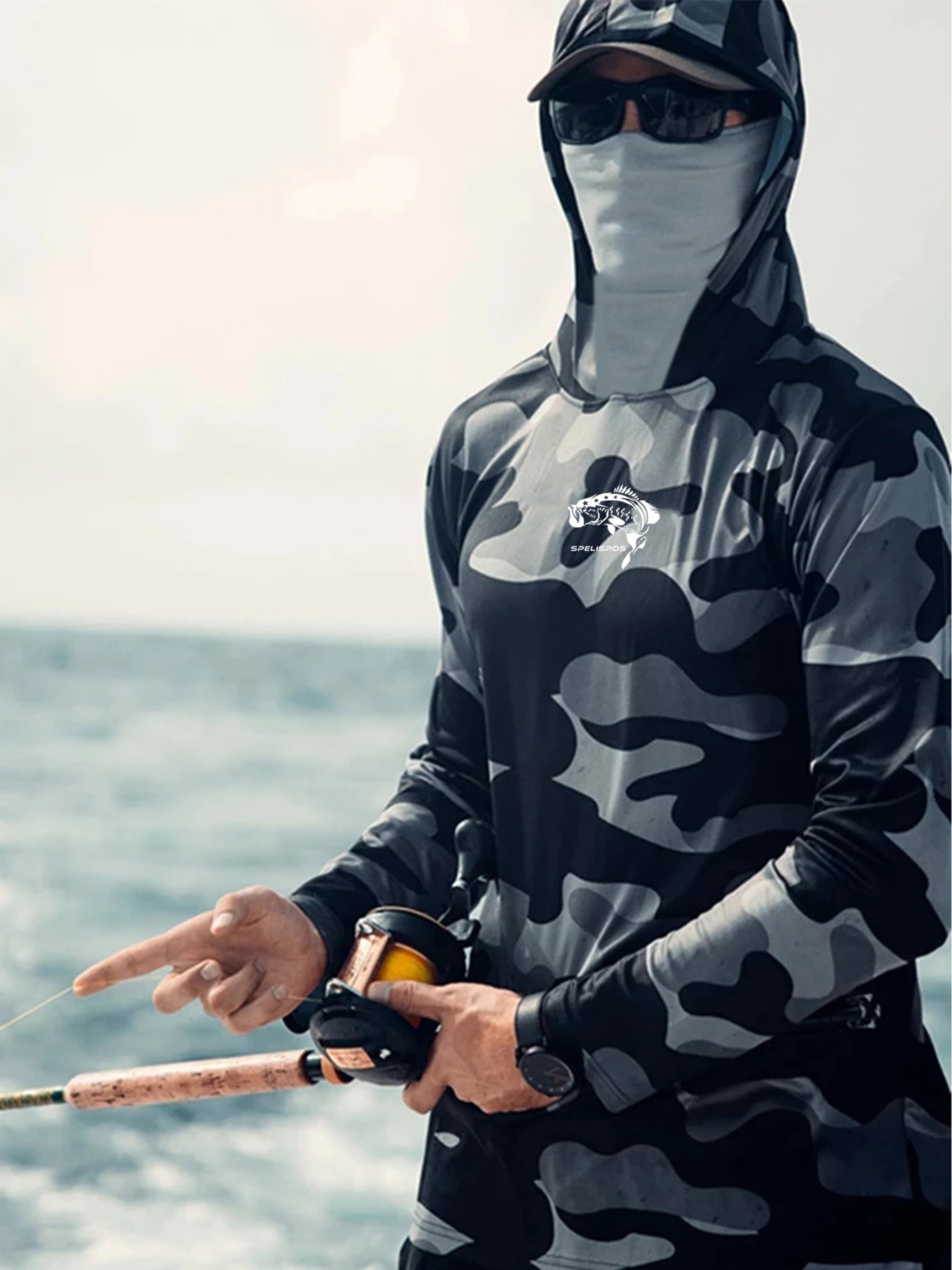 Fishing Hoodie Face Mask Neck Cover Sailing Shirt Summer Men Long Sleeve Sun Protection Hunting Jersey Camisa De Pesca Performance Fish Gear Beach Tops Wear Climbing Uniform