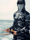 Fishing Hoodie Face Mask Neck Cover Sailing Shirt Summer Men Long Sleeve Sun Protection Hunting Jersey Camisa De Pesca Performance Fish Gear Beach Tops Wear Climbing Uniform